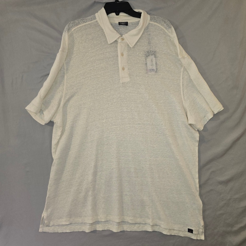 Faherty Reserve Polo XXL Mens Cream 100% Linen Short Sleeve Relaxed Fit Shirt